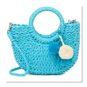 Most Wanted USA Top Handle Straw Crossbody Bag in Blue - NEW